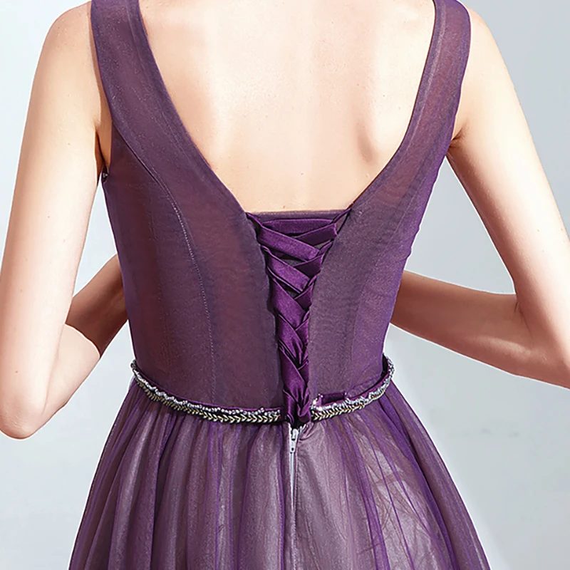 

Evening Dresses Illusion V-Neck Sleeveless Beading Sequined Luxury Lace Tulle Floor-Length Embroidery A-Line Formal Gown TS519