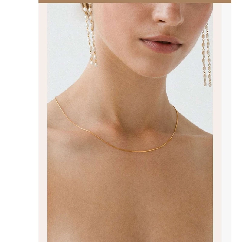 Ultra Thin Trendy Street Style 18K Gold Plated Short Herringbone Chain Choker Necklaces For Women Minimalist Necklace | Украшения и