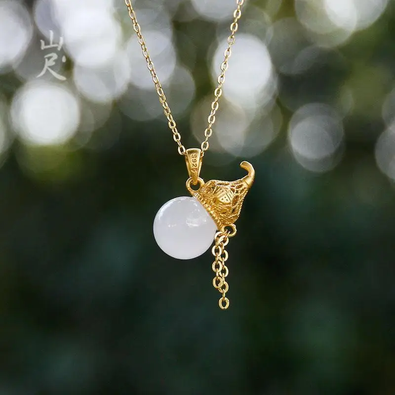 

2021 Original 1 Natural Hetian Jade White Jade Calabash Pendent 925 Sterling Silver Jade Necklace Small Fu Lu Double Full