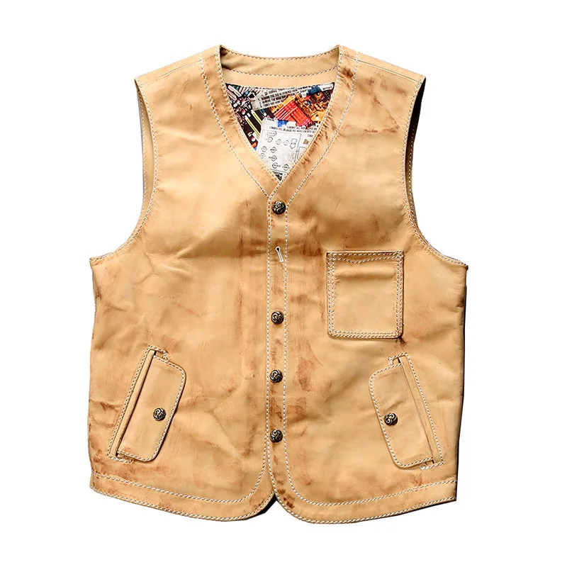 

10032 Read Description! Asian Size Super Quality Cow Leather Vintage Waistcoat Men's Cowhide Stylish Rider Vest