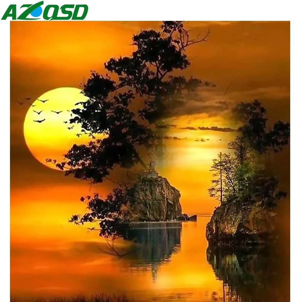 Алмазная живопись AZQSD картина с закатом искусственное оформление сделай сам