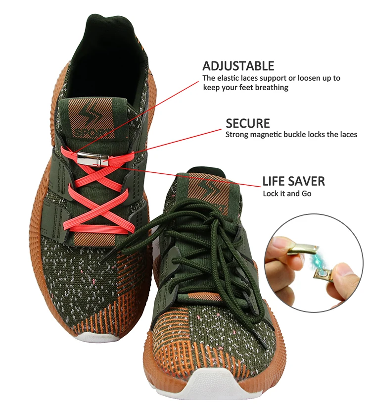 1 pairs Colorful easy lace No Tie Shoelace Elastic Shoe Lace For adult child Magnetic Locking ShoeLaces shoelaces flat