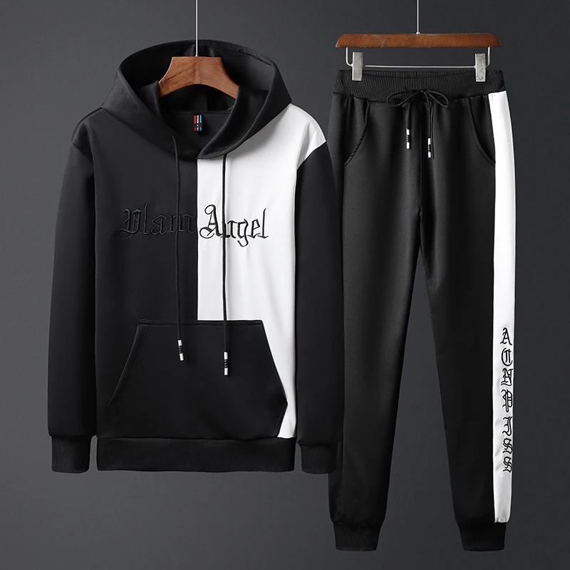 Fashion Men's Set Clothing Hoodies+Pants Sets Sweatshirt Polyester Casual Patchwork Tracksuit Men Hot Sale Brand 2 Pieces