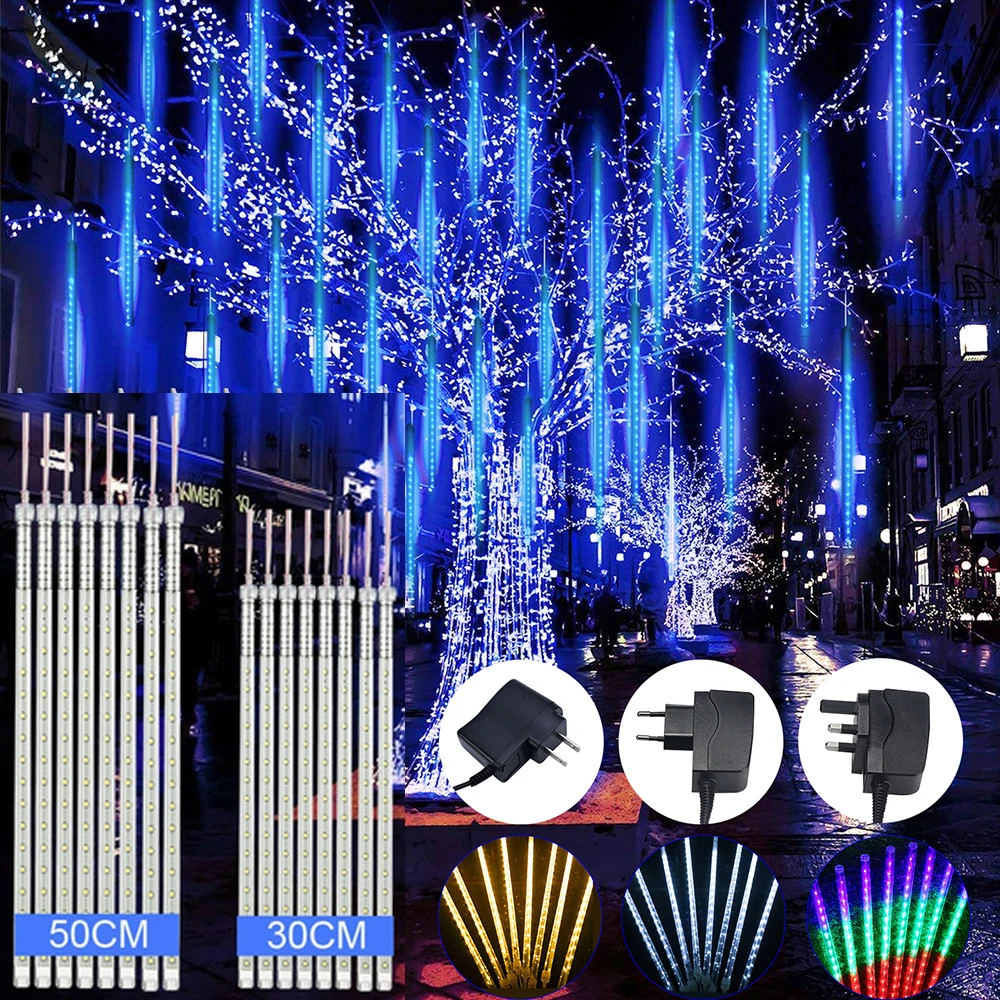 

LED Meteor Shower Rain Lights Waterproof Falling Rain Drop Christmas Lights Cascading Lights for Holiday Party Tree Decoration