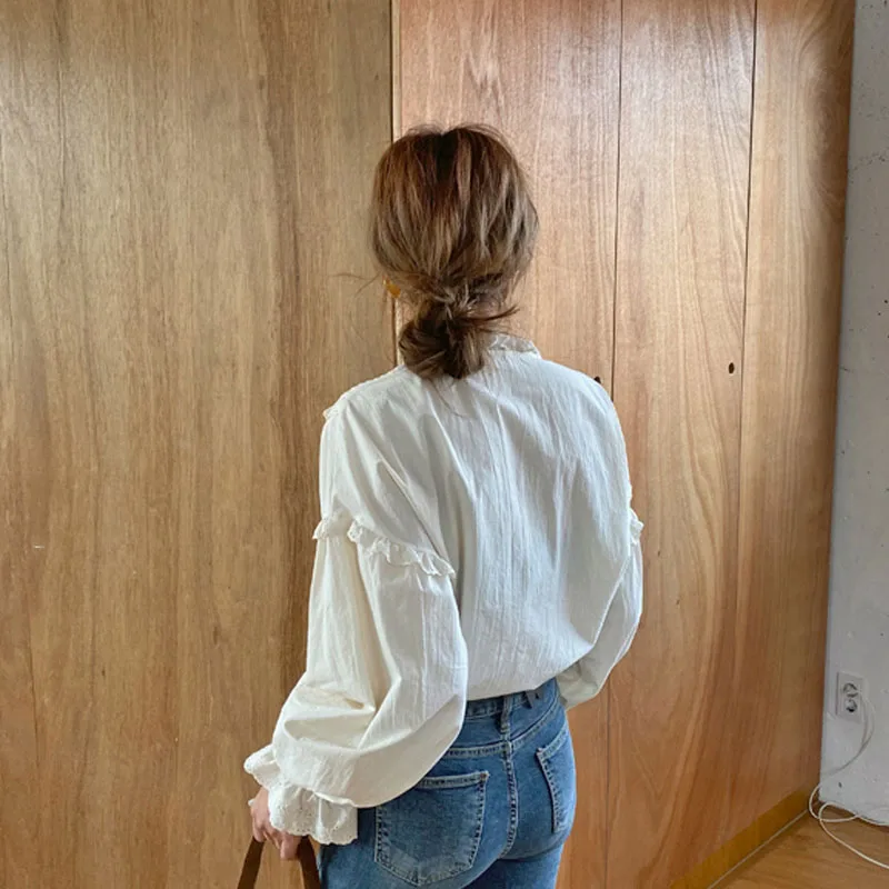 

blouse vintage design style - sweet ladylike lace lantern sleeve blouse