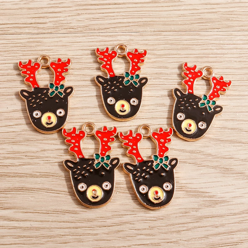 

10pcs 18*28mm Christmas Charms Cartoon Enamel Deer Antlers Charms Pendants for Jewelry Making DIY Necklaces Earrings Accessories