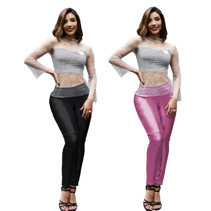 

2021 the new Europe and the United States pants women in Europe and the leisure loose trousers of PU leather coat of paint