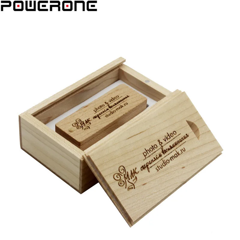 POWERONE (Бесплатный Пользовательский логотип) Деревянный usb + коробка USB флэш