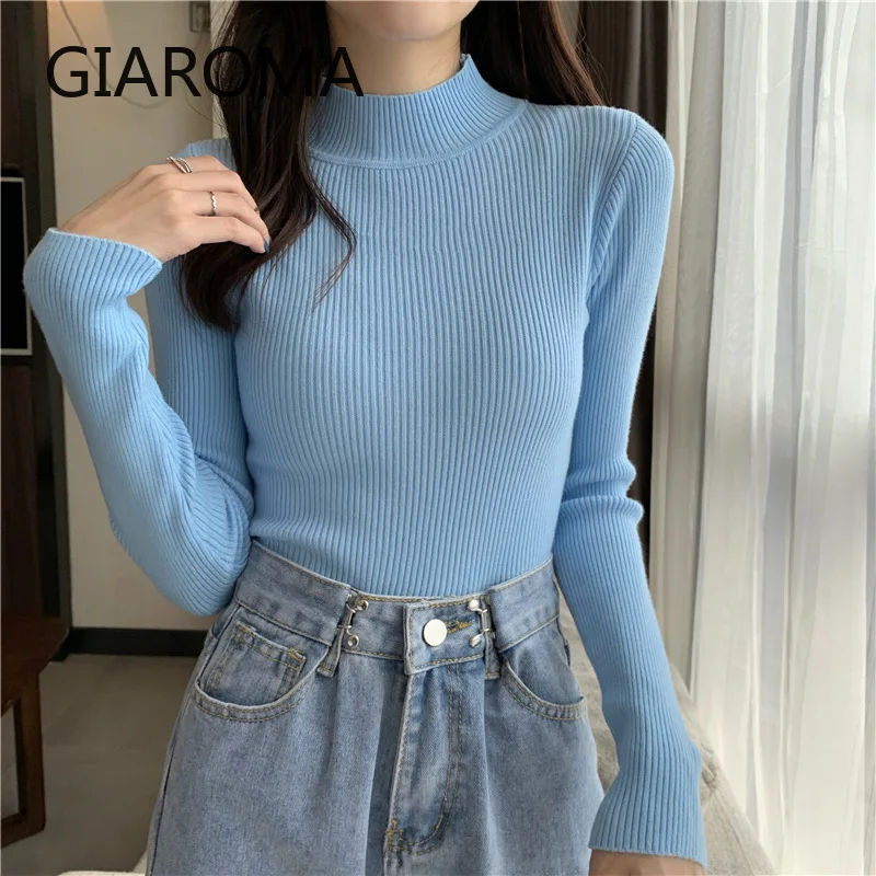

Stretchy Sweaters Female Turtleneck Pullovers Soft Pulls Long Sleeve Basic Slim-fit Tight Sweater Autumn Winter New
