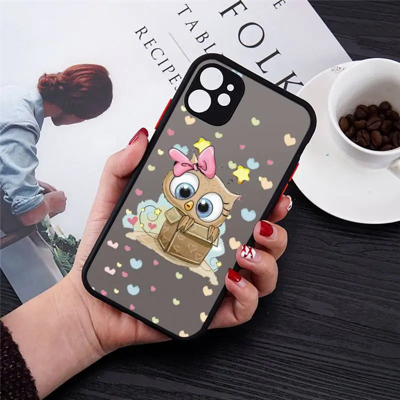 

cute Owl Lover Cartoon Phone Case black matte transparent For iPhone 7 8 x xs xr 11 12 pro plus mini max Clear Funda