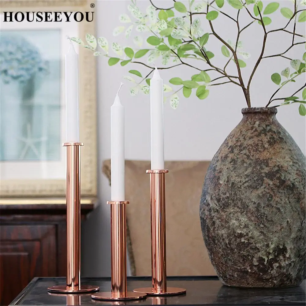 Rose Gold SML Скандинавское покрытие серебро розовое золото Железный Подсвечник для дома гостиной столовой настольные поделки украшения - Цвет: Rose Gold SML