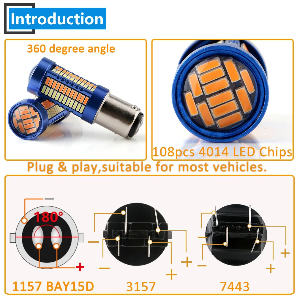 4X12 V p21/5 w 4014 108 SMD светодиодный 1157 BAY15D 3157 7443 поворотник дневной свет фара белый/янтарный двойной цвет преобразования функция