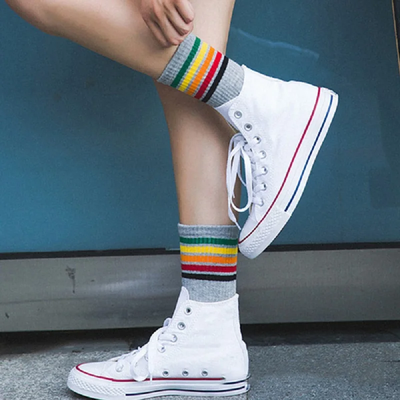 CHAOZHU размера плюс высококачественные радужные полосатые мужские модные носки