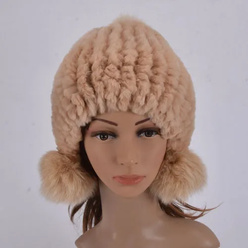 Beige adult Детские меховые шапки, натуральный мех кролика Рекс, теплые зимние шапки для мальчиков и девочек, меховая шапка, вязаная шапка с заячьими ушками для мамы и ребенка - Цвет: Beige adult