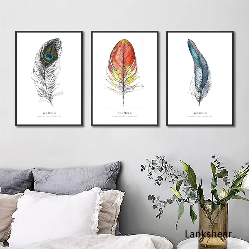 Скандинавский простой художественный холст с пером постеры и принты красочные