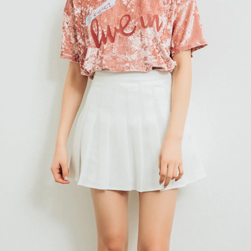 

Preppy Style Women's Mini Skirt Fashion Pleated High Waist Mini Skirt Harajuku Slim Waist Casual Tennis Skirt With Zipper #P2