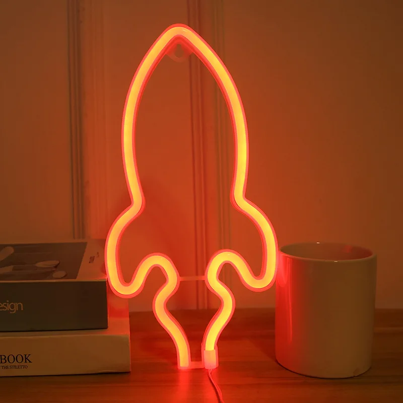 Неоновый неоновый светильник Rocket с цветным аккумулятором USB Led для дома вечерние