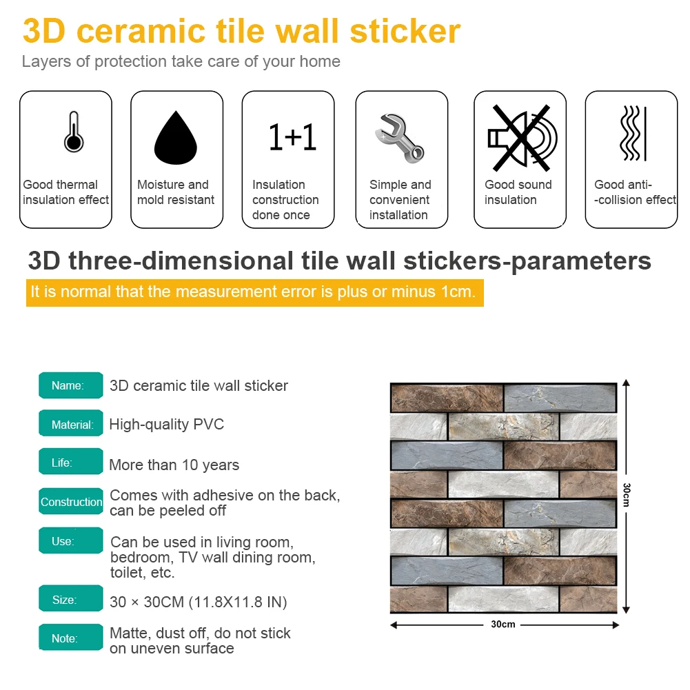

12pcs 3D Brick Wall Stickers Wallpaper Decor Foam Waterproof Wall Covering Wallpaper For Kids Living Room DIY Background