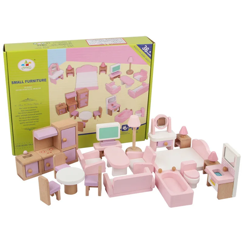 

22pcs Miniature Furniture for dolls house Wooden dollhouse Furniture set Educational Pretend Play toys Children girls gifts