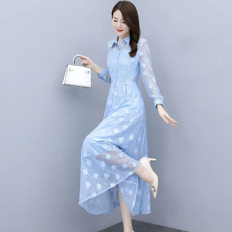 Женское кружевное платье-макси с цветочным узором