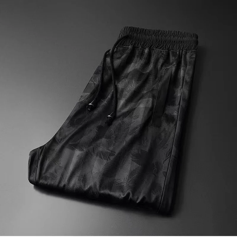 

2021 summer new style plaid ice silk casual pants men men's leggings pants feet pants trendy men's fashion