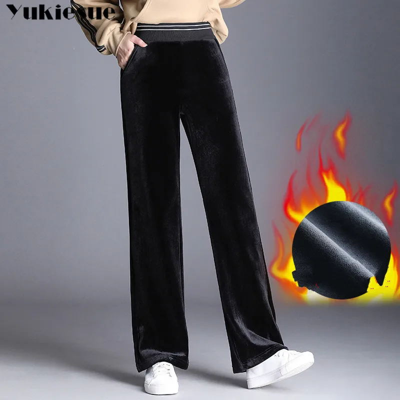 Зимние теплые флисовые плотные бархатные женские брюки 2020 с высокой талией и
