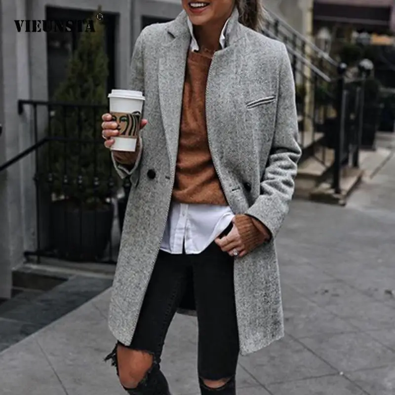 

Office Turn-Down Collar Design Long Coat Women Elegant Slim Single Button Blazer Jacket Autumn Winter Warm Long Sleeve Outerwear