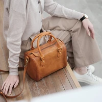 fashion retro luxury designer natural real leather ladies brown portable pillow bag daily outdoor work shoulder messenger bag