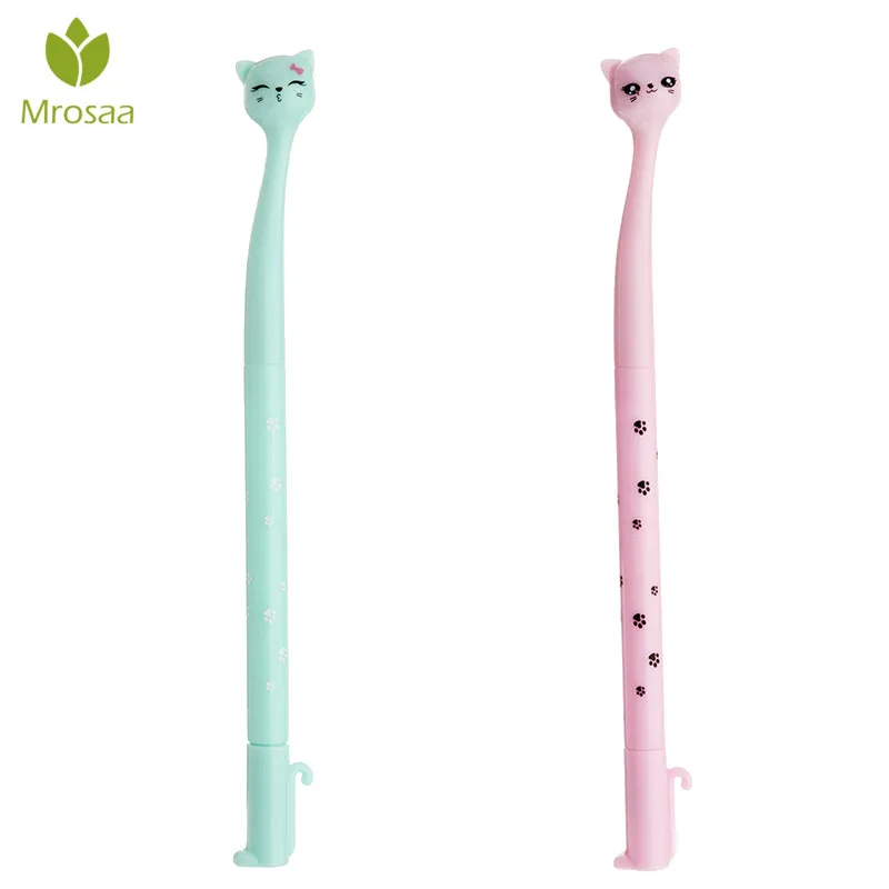 Pink Green Mrosaa 2 шт./лот 0,5 мм милые каwaii Пластиковые чернила мультипликационная гелевая ручка Кошка ручки для школы для письма для офиса письменные принадлежности корейские канцелярские принадлежности подарок - Цвет: Pink Green