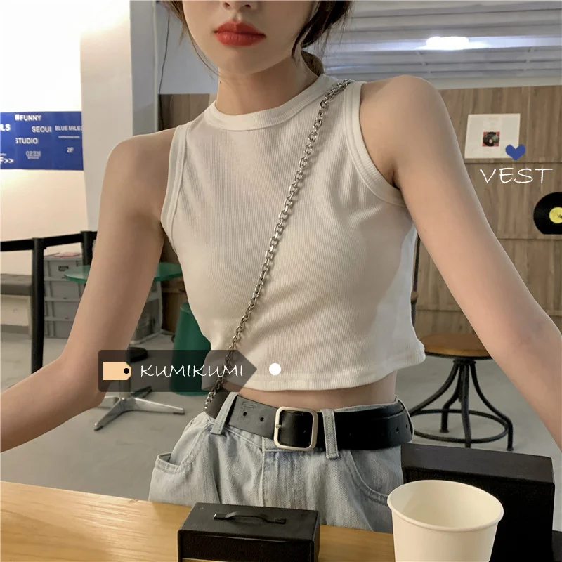 

2021 New Women Vest Korean Chic Slim Bottom Suspender Vest