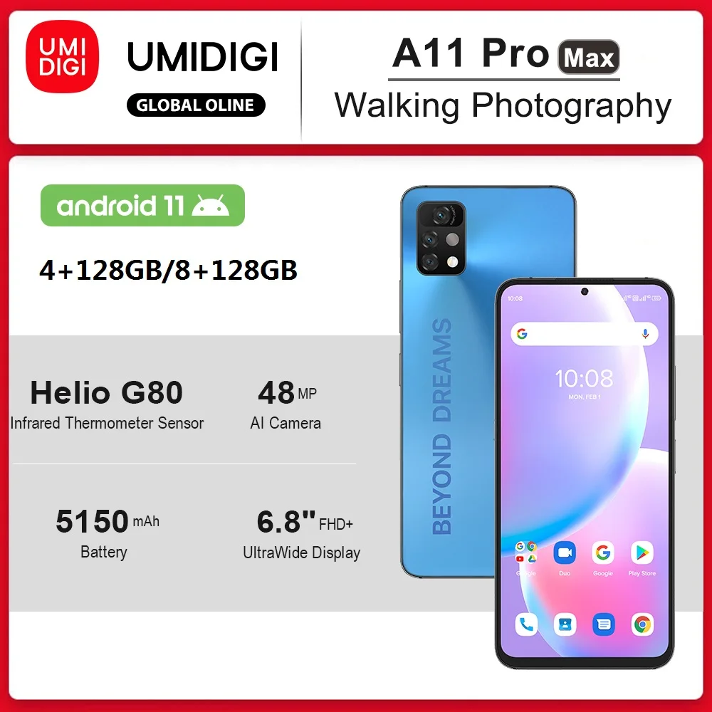 UMIDIGI A11 Pro Max mundial versi&oacute;n 6,8 "FHD pantalla Smartphone 128GB Helio G80 48MP AI Triple 5150mAh C&aacute;mara-0