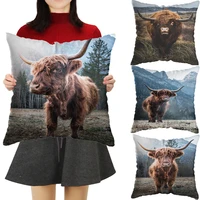 sofa home decor cushion cover scottish highland cattle cow print pillowcase kid gift short plush throw pillows cases 45x45cm