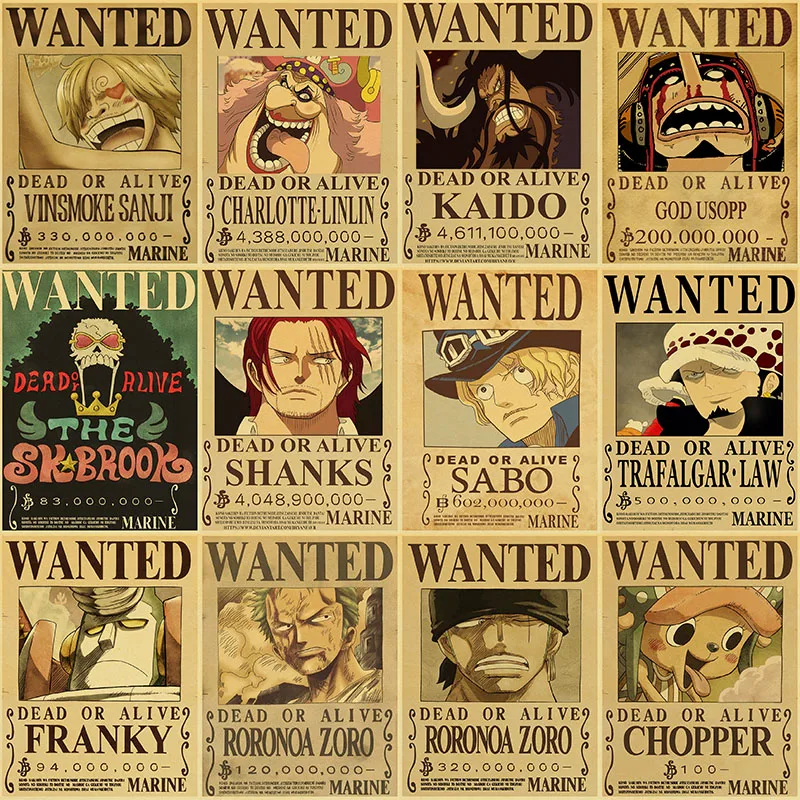 

Classic Anime Poster Modern Art Poster Retro Poster Painting Wall Children's Room/Bar Decoration One Piece Reward Order Luffy
