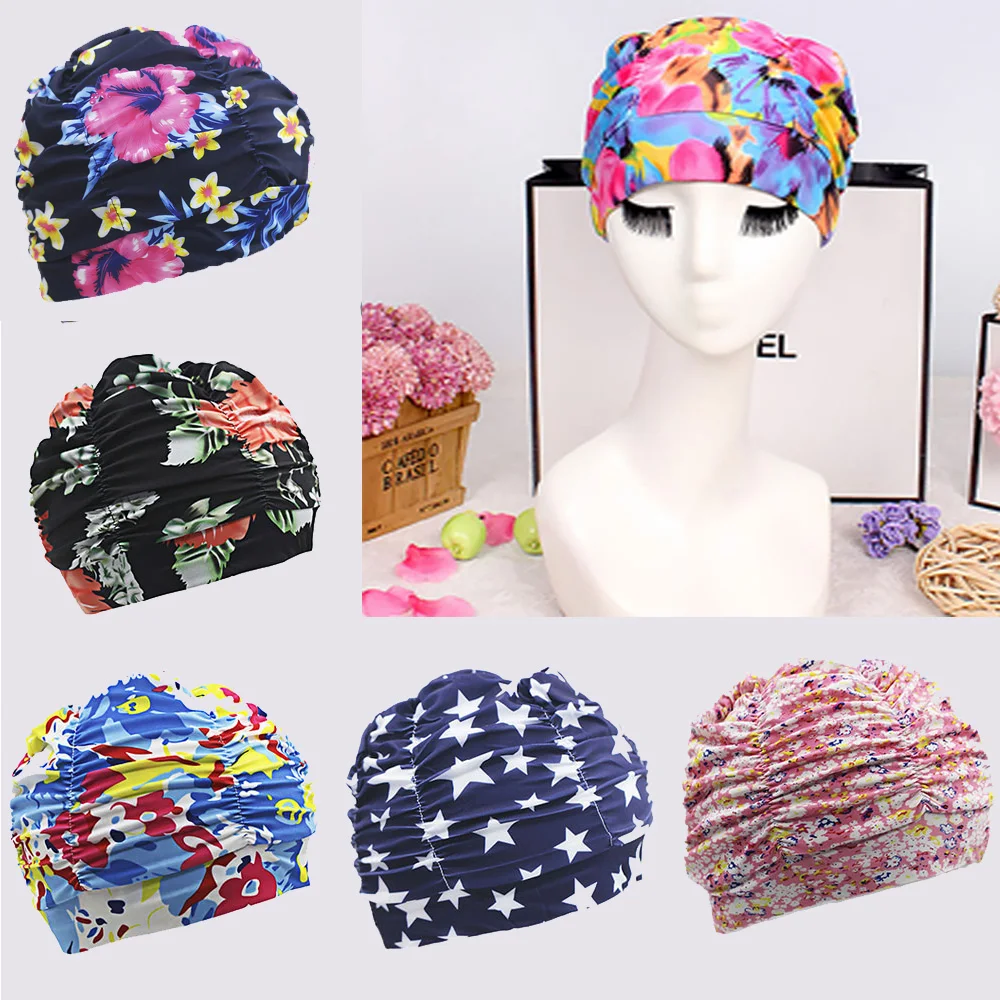 New Womens Stretch Seaside Fold Swim Cap hat Sexy Lady Girls Long Hair Hat Drape Bathing Swimming | Спорт и развлечения