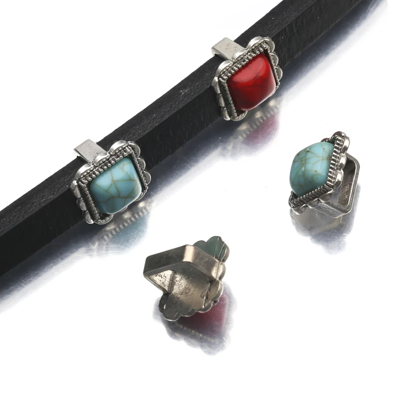 5 шт./лот тибетские серебряные квадратные акриловые бирюзовые разделители для