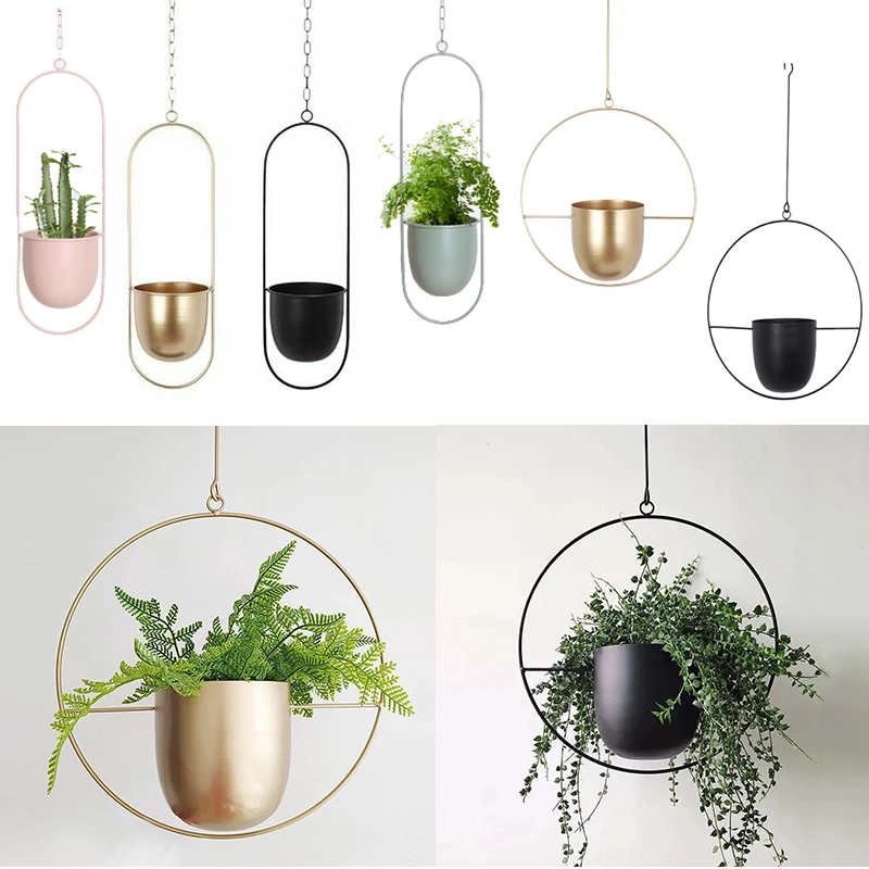 Iron Hanging Pots Flower Hanging Planter Basket Pots Wall Swinging Mount Pot Chain Plant Decorative for Home Balcony Decoration