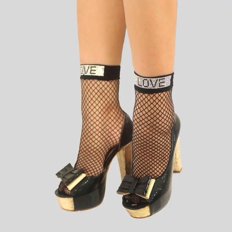 Новые женские сексуальные модные черные сетчатые Короткие блестящие носки до