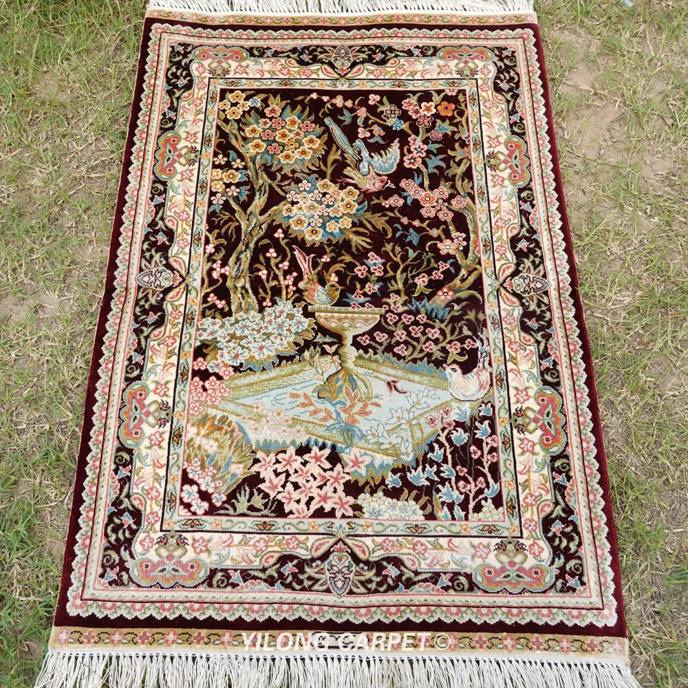 Yilong 2 'x 3' Qum шелковый ковер с цветочным рисунком ручной работы изысканный
