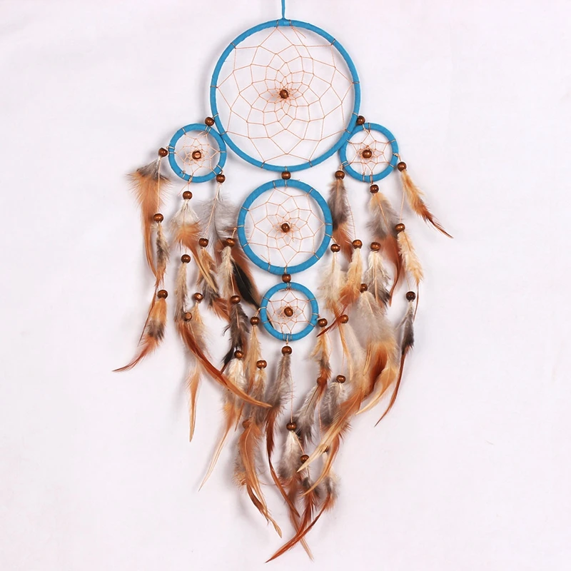 

Dream Catcher Five-ring Feather Pendant Boho Hanging Dreamcatcher Braided Wind Chimes Kids Outdoor Room Wall Hanging Art Decor