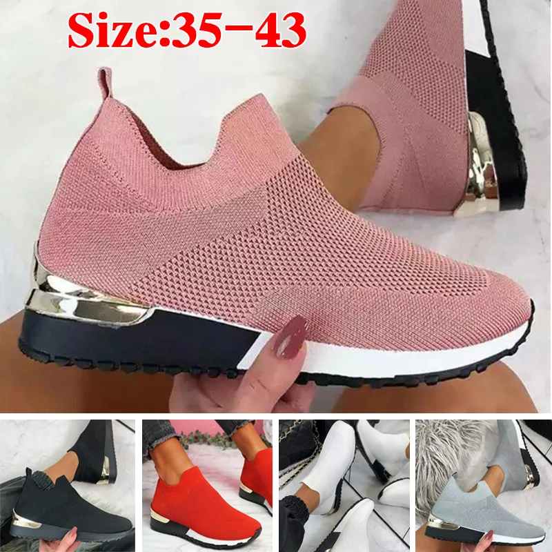 

Vulcanize Shoes Sneakers Women Shoes Ladies Slip-On Knit Solid Color Sneakers for Female Sport Mesh Casual Shoes for Women 2021