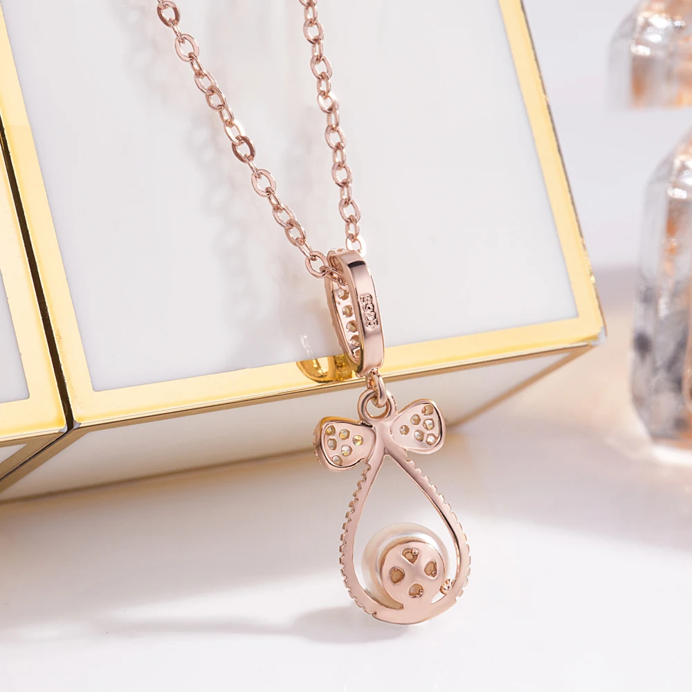 Цепочка Из серебра 100% пробы с кулоном-бантом и искусственным жемчугом | Украшения