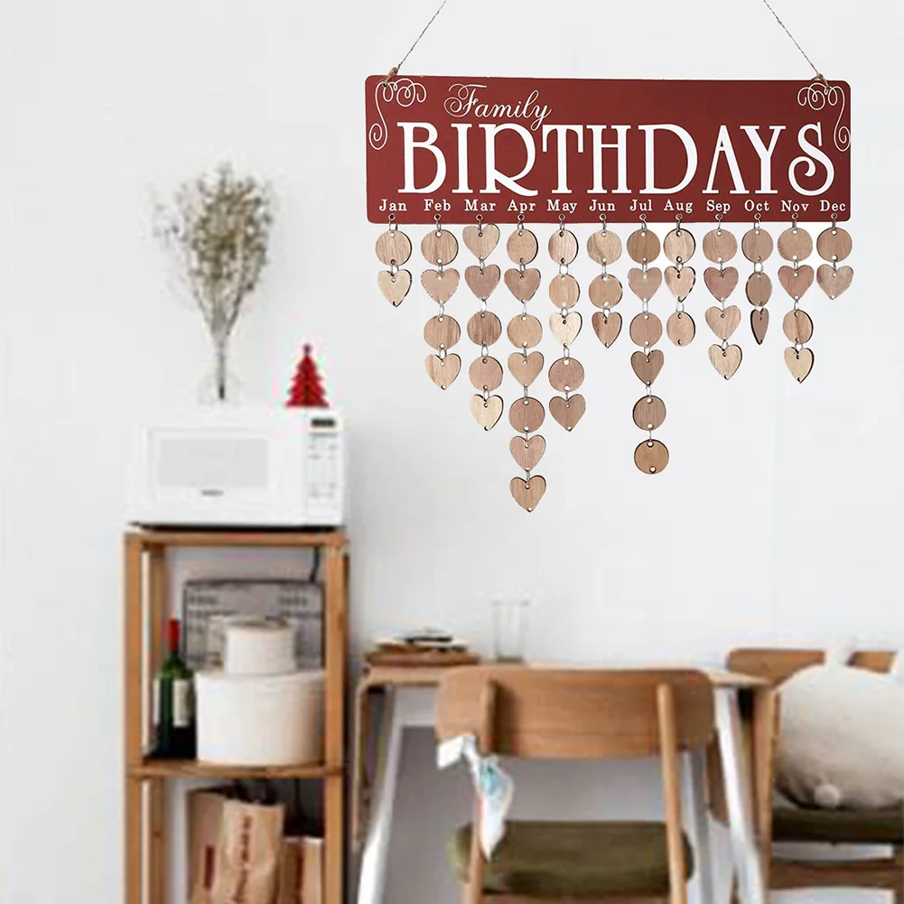 Family Birthday Calendar Wooden Crafts Wall Hanging Plaque Board for Friends Reminder with 100 Pieces | Дом и сад
