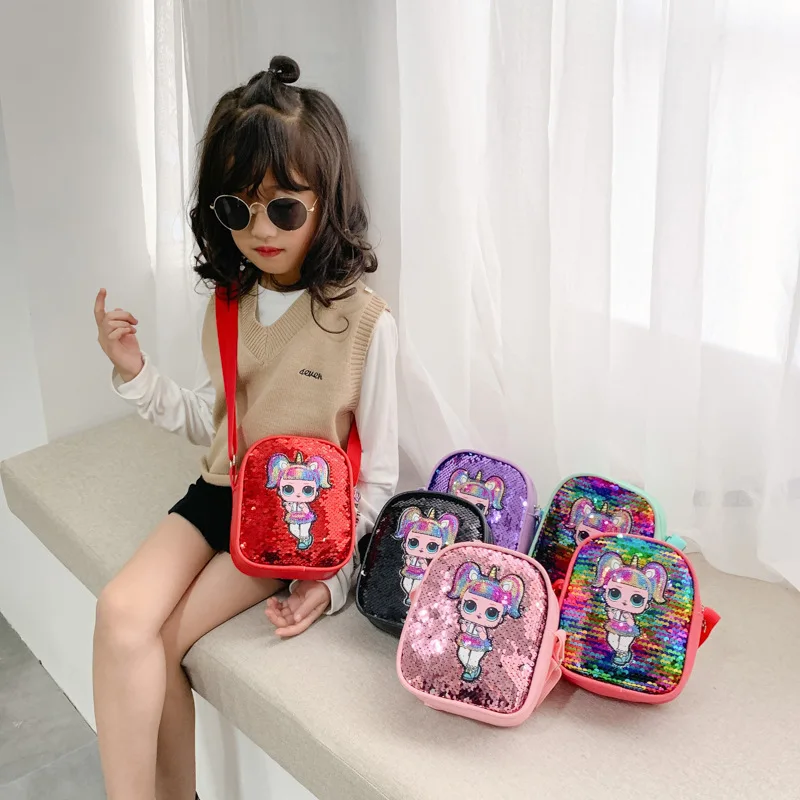 

LOL Surprise Dolls New PU Sequins Backpack for Girls Lol Dolls Children Shoulder Messenger Storage Bag Cartoon Cute Coin Purse