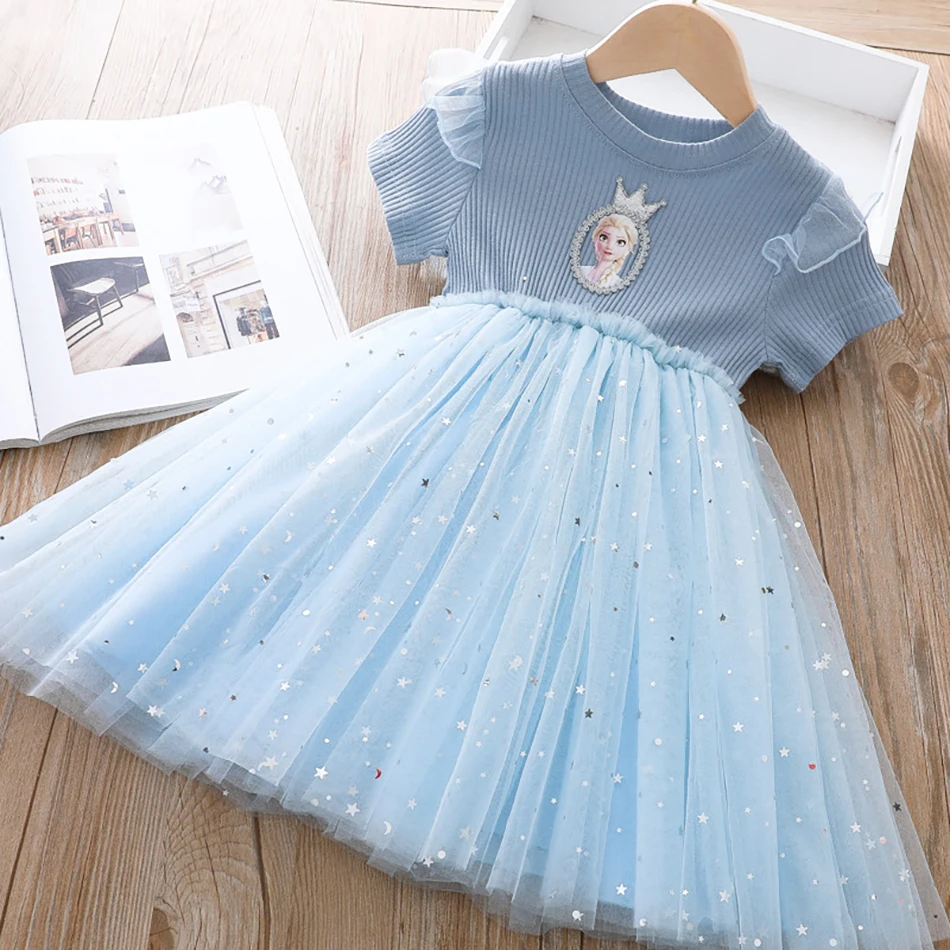 

Платье для девочек Disney, летняя детская одежда, платье принцессы «Холодное сердце», платье Эльзы, костюм Снежной Королевы для косплевечерние...