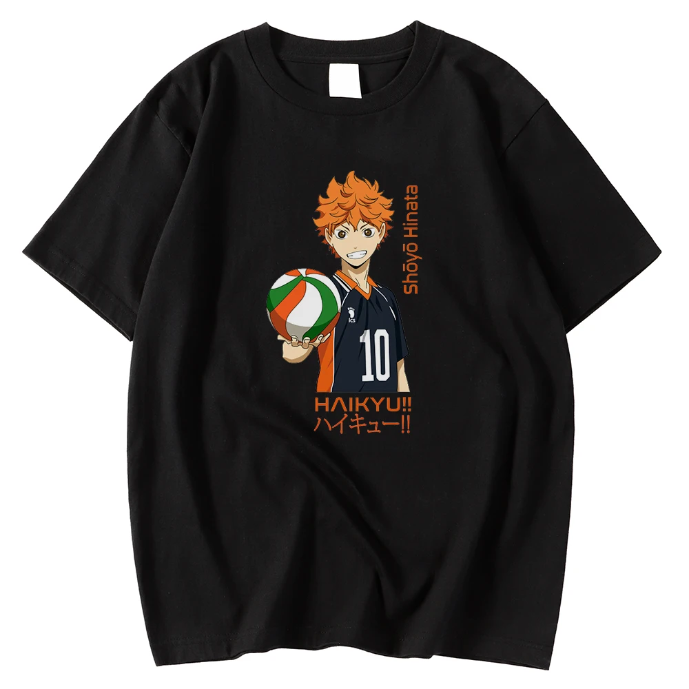 

Мужские футболки размера плюс с круглым вырезом, футболки с японским мультяшным принтом Haikyuu Hinata, одежда с коротким рукавом, свободные футбо...