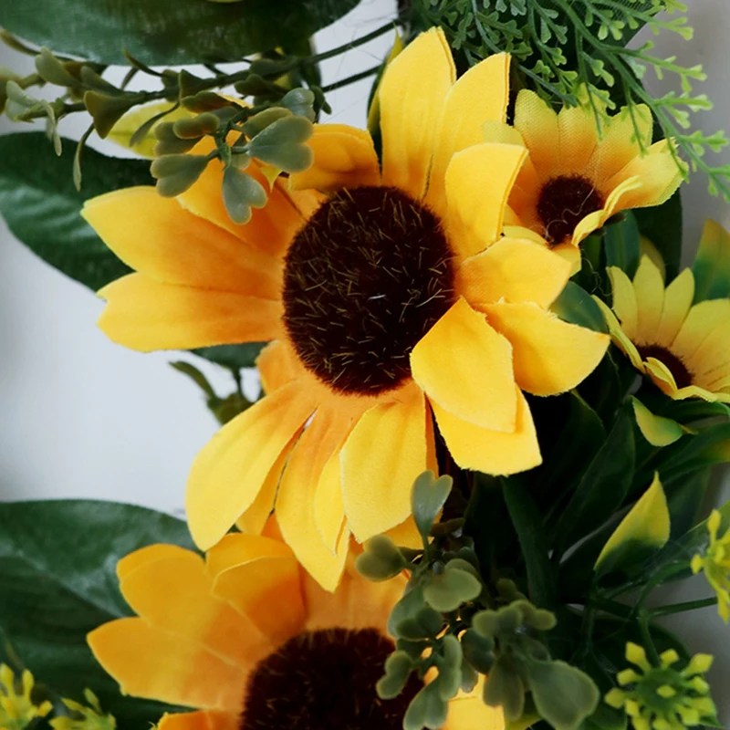 

Artificial Sunflower Wreath Garland Hanging Door Ceremony Home Party Decor Front Door Hanging Decor Wreath with Leaves