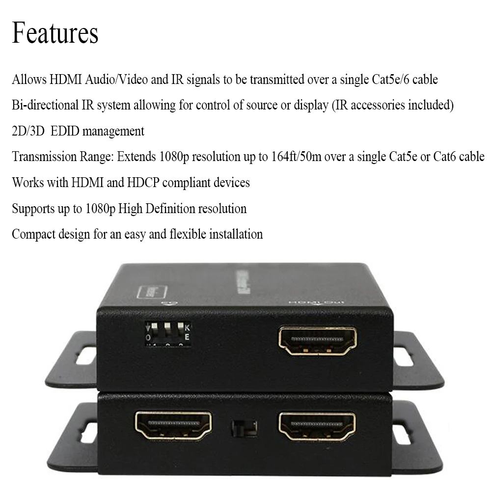 Двухпортовый HDMI расширитель сплиттер с ИК POE(HDMI ethernet порт+ HDMI петля) до 50 м с адаптером питания