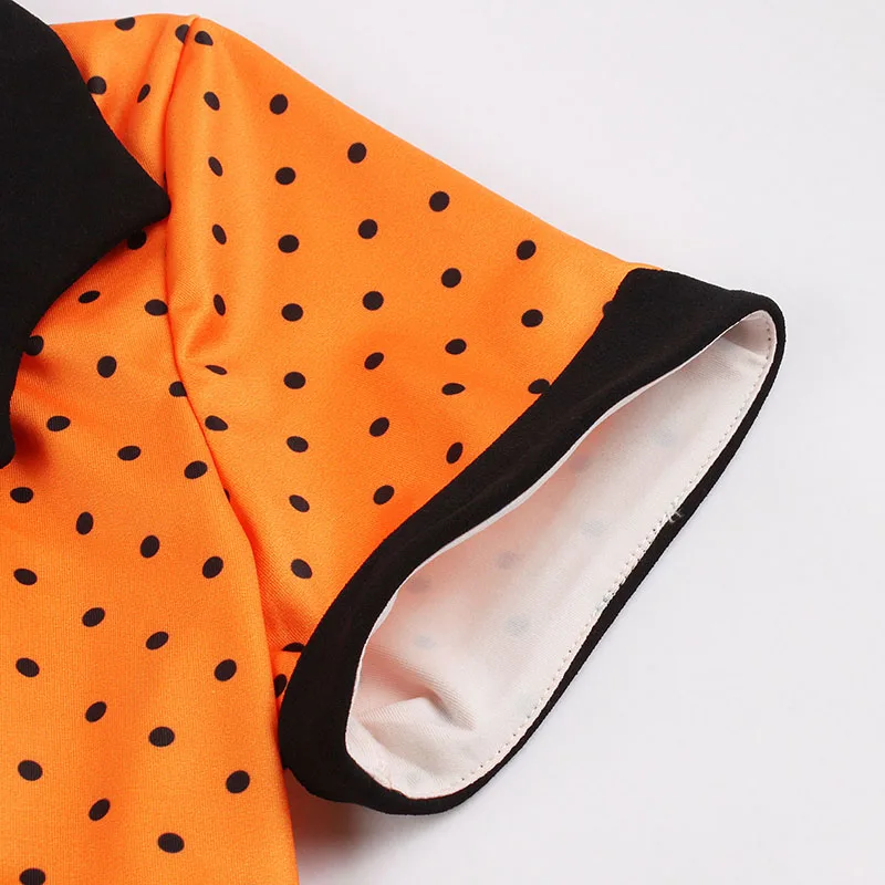 Женское винтажное платье в горошек черное/оранжевое трапециевидной формы стиле