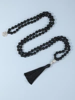yuokiaa 8mm natural stone black agates japamala meditation necklace bohemian beaded tassel 108 mala yoga spirituality jewelry