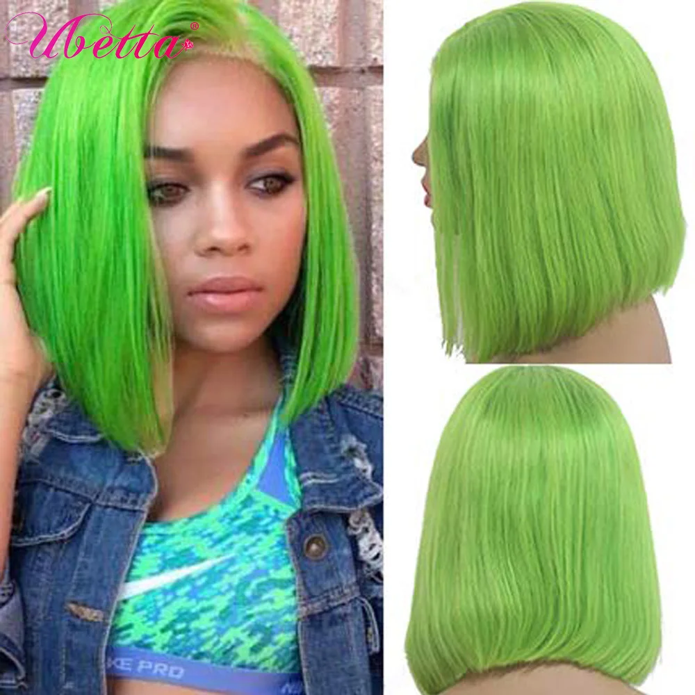 

Lime Green Lace Bob Wigs Straight Human Hair Wigs Pre Plucked 13X4 Lace Front Wig Short Bob Wig For Black Women With Baby Hair